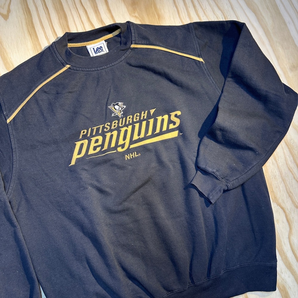 Lee Sport Pittsburgh Penguins NHL Sweatshirt Mens Black Gold Graphic Crewneck